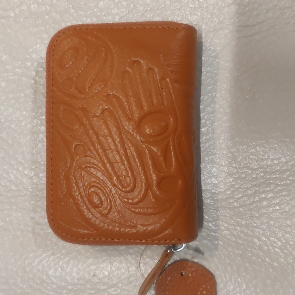 Leather Card Wallet with Indigenous Art 'Wolf Harvest' by Joe Wilson